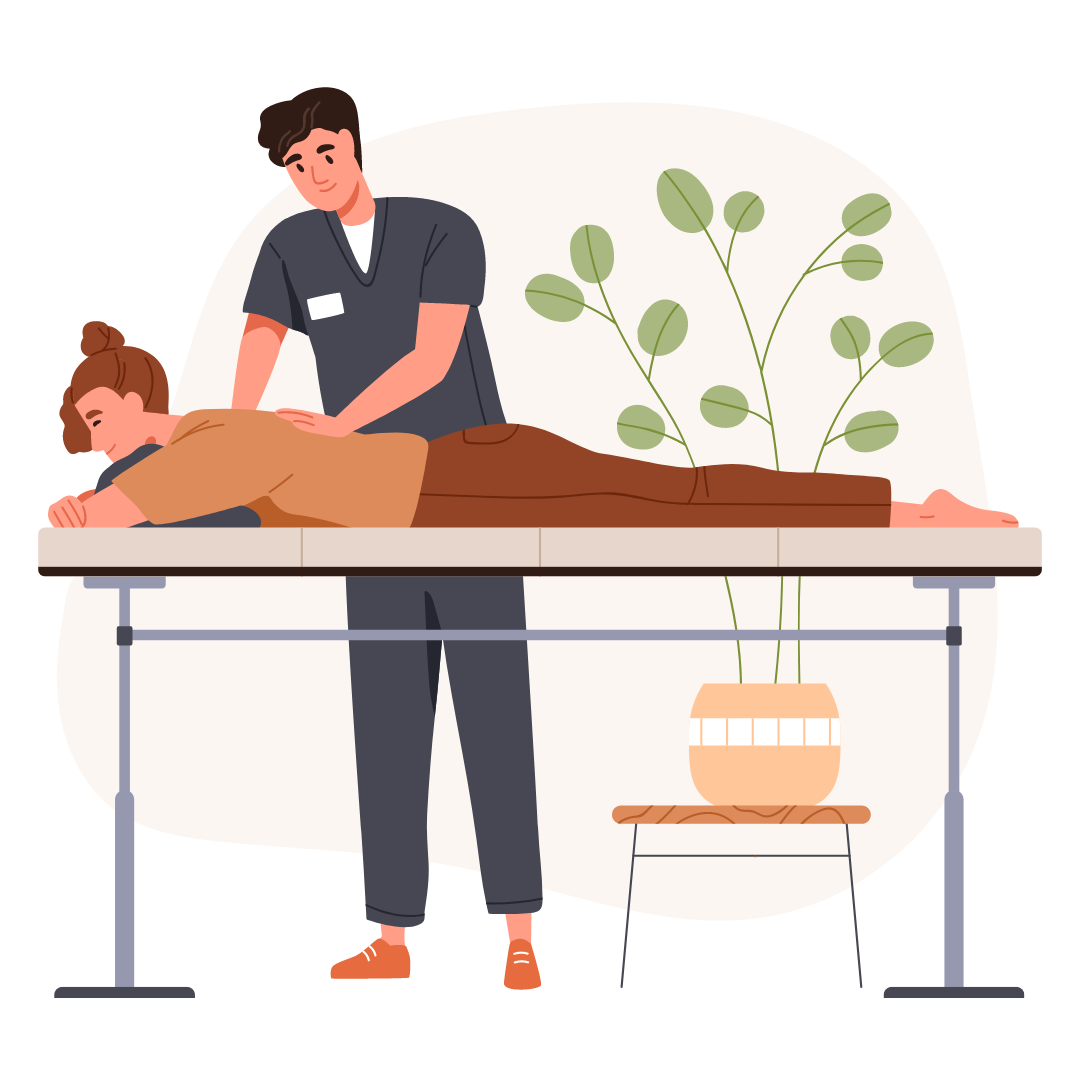 Physiotherapeut behandelt Frau auf einer Liege