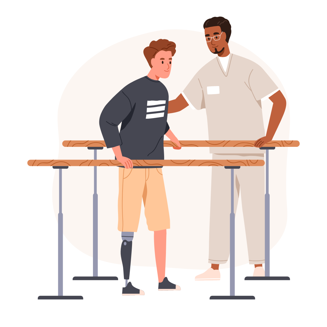 Mann macht Physiotherapie Übungen mit der Hilfe einer Physiotheraeutin